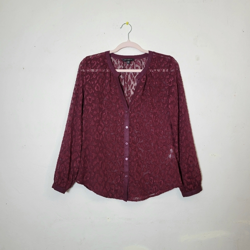 Banana Republic Leopard Velvet Burnout Top XS Red‎ Sheer Office Sexy Holiday